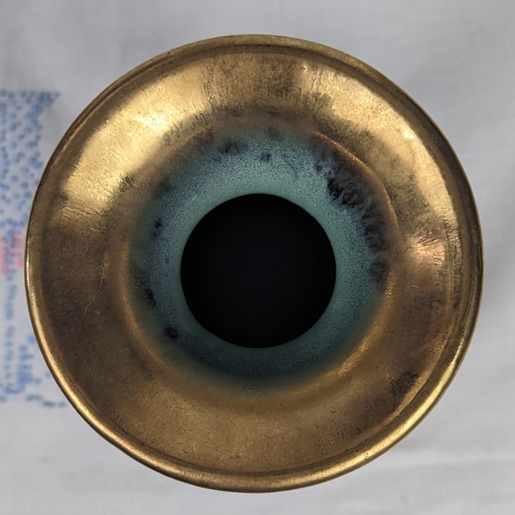 Vintage Mid-Century Fohr Keramic 320-0 Vase Turquoise Black Lava Glaze Gold Ger - Picture 6 of 9